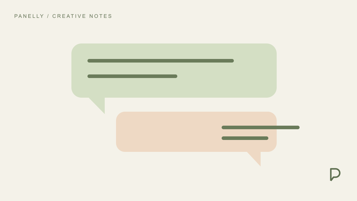 Sage and peach conversation bubbles on a cream background with the Panelly mark.