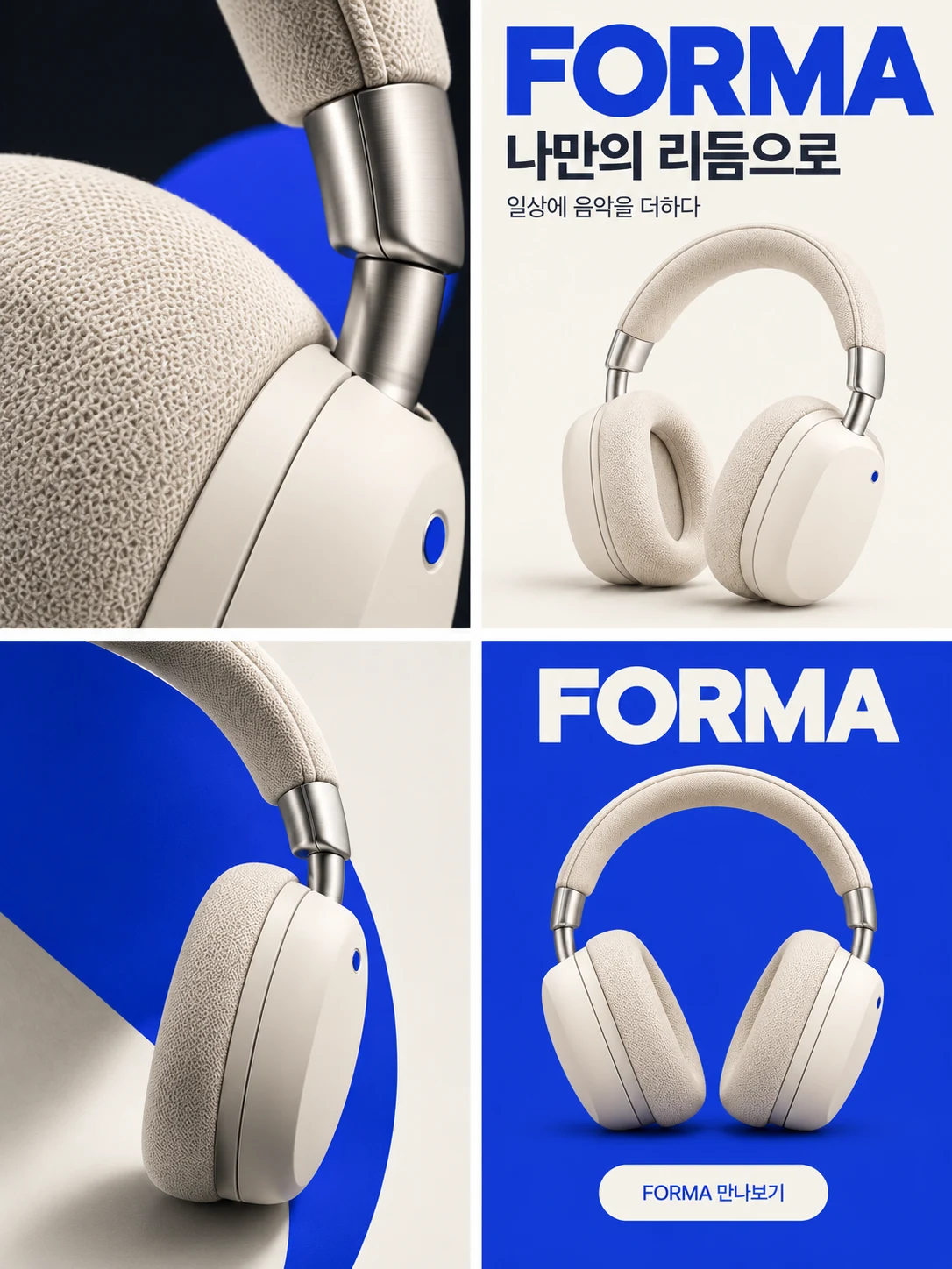 Panelly 과거 예시: 가상의 FORMA 헤드폰 네 컷 광고.